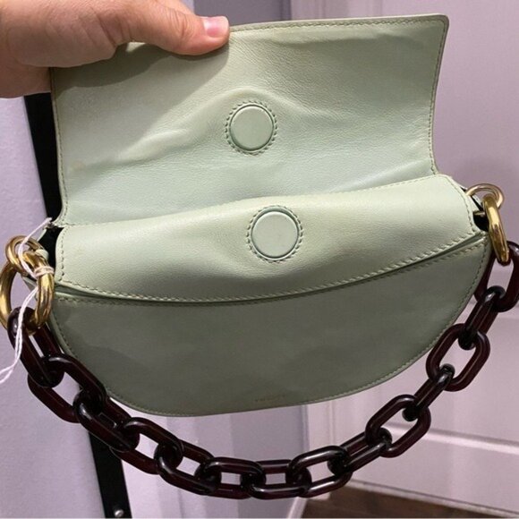 YUZEFI DORIS LEATHER SHOULDER BAG Mint Light Green Tortoise Shell - Picture 6 of 8